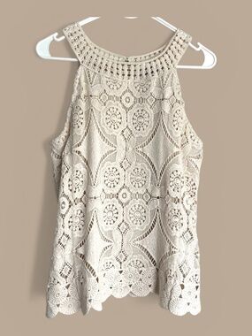 Keren Hart Ecru Cream Crochet Tank Top Size Small NWT